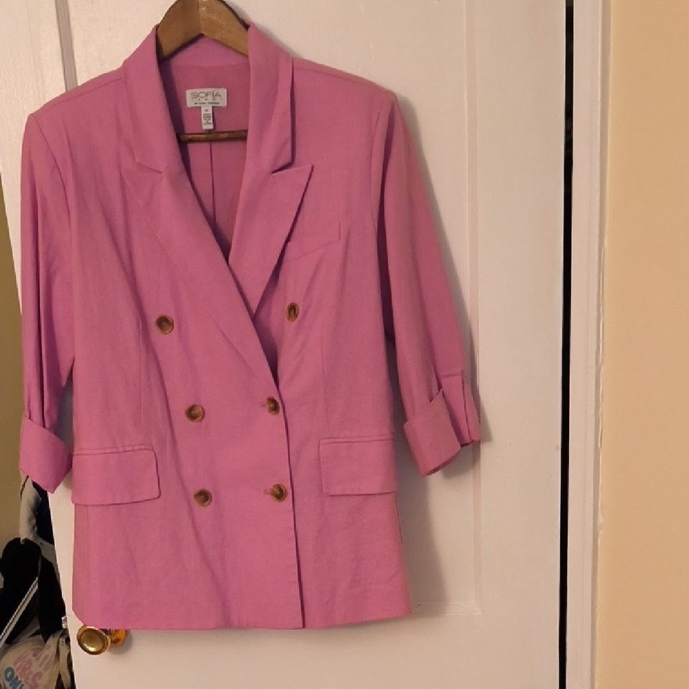 Sofia by Sofia Vergara Pink Blazer Lightweight Three-Quarter Sleeves